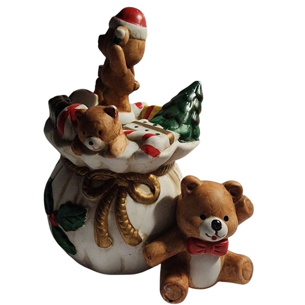 Twirling Teddy Musical Christmas Music Box Plays Here Comes Santa Claus